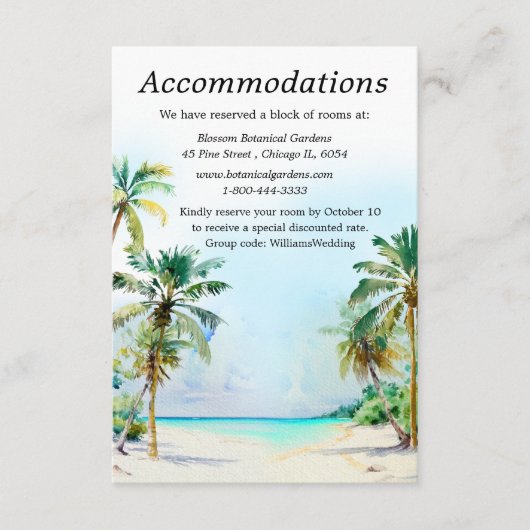 Tropische strandbestemming Trouwaccommodaties Informatiekaartje (Voorkant)