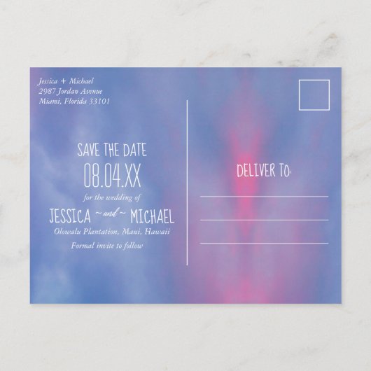 Tropische strandbestemming Weddenschap Opslaan dat Aankondigingskaart (Achterkant)