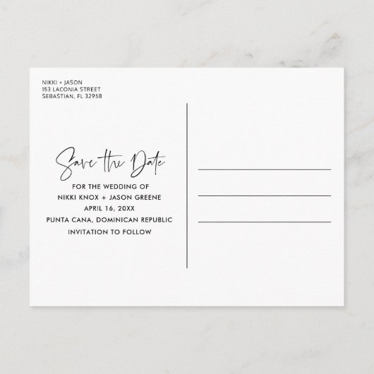 Tropische strandbestemming Weddenschap Opslaan dat Aankondigingskaart (Achterkant)