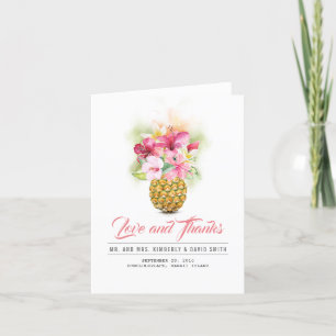 Tropische strandbloemen ananas dank je bedankkaart
