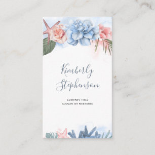 Tropische strandbloemen en zeesterren koraal palm visitekaartje