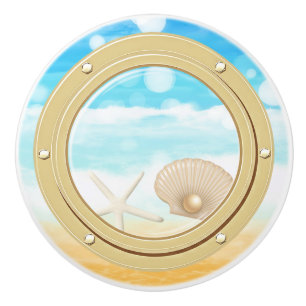 Tropische strandcruise patrijspoort & zeeschelpen keramische knop