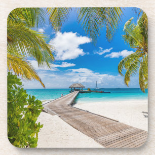 Tropische stranden   Maldiven Island Wooden Jetty Bier Onderzetter