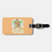 Tropische strandhut surfplanken en palmbomen bagagelabel (Voorkant horizontaal)