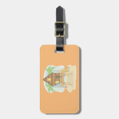 Tropische strandhut surfplanken en palmbomen bagagelabel (Voorkant verticaal)