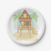 Tropische strandhut surfplanken en palmbomen papieren bordje (Voorkant)