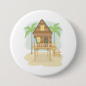 Tropische strandhut surfplanken en palmbomen ronde button 7,6 cm (Voorkant)