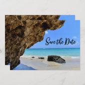 Tropische strandkust met een Big Rock bruiloft Save The Date (Voorkant / Achterkant)