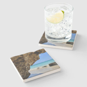Tropische strandkust met een Big Rock Stenen Onderzetter