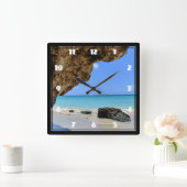 Tropische strandkust met een Big Rock Vierkante Klok (Huis)