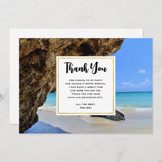 Tropische strandkust met een grote rots dank u bedankkaart (Voorkant / Achterkant)
