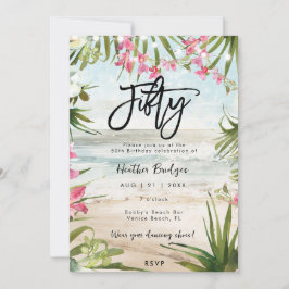 Tropische strandorchideeën 50ste verjaardagsfeestj kaart