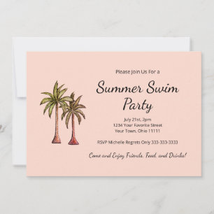 Tropische Strandpalmbomen Blush Pink Pool Party Kaart
