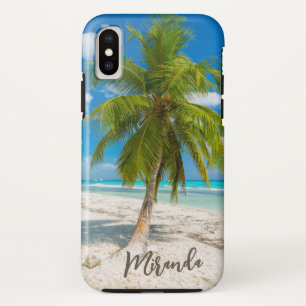 Tropische strandpalmboom gepersonaliseerd iPhone x hoesje
