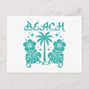Tropische strandpalmboom Hibiscus Monstera-bladere Briefkaart