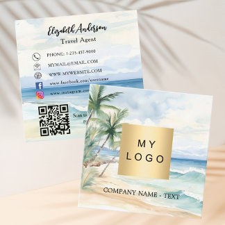 Tropische strandpalmboom logo QR code social media Vierkante Visitekaartje