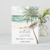 Tropische strandpalmboom opslaan datumkaart bedankkaart (Staand voorkant)