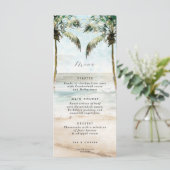 Tropische strandpalmen lichten bruiloft menukaarte menu (Staand voorkant)
