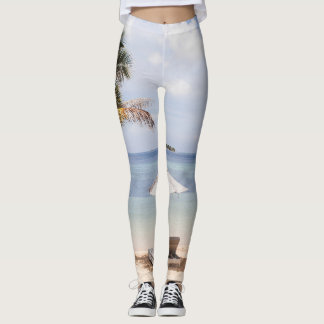 Tropische strandparasols: wit, palm. leggings