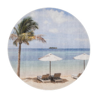 Tropische strandparasols: wit, palm. snijplank