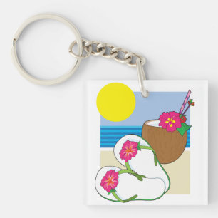 Tropische strandvakantie kokosbloemen teenslippers sleutelhanger