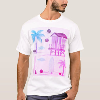 Tropische strandvibes: surfplanken, palmen en coco t-shirt