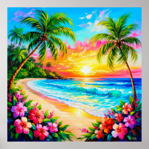 Tropische strandzonsondergang Exotische kust Poster
