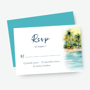 Tropische strandzonsondergang & palmbomen trouwkaa RSVP kaartje
