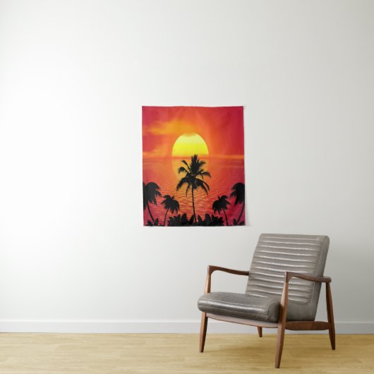 Tropische strandzonsondergang zonsopgang palmbomen wandkleed (In situ)