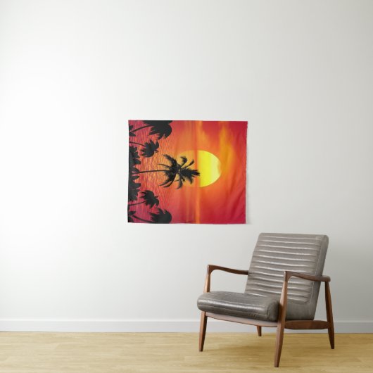 Tropische strandzonsondergang zonsopgang palmbomen wandkleed (In Situ (horizontaal))