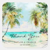 Tropische straten bruiloft bedankt vierkante sticker (Voorkant)
