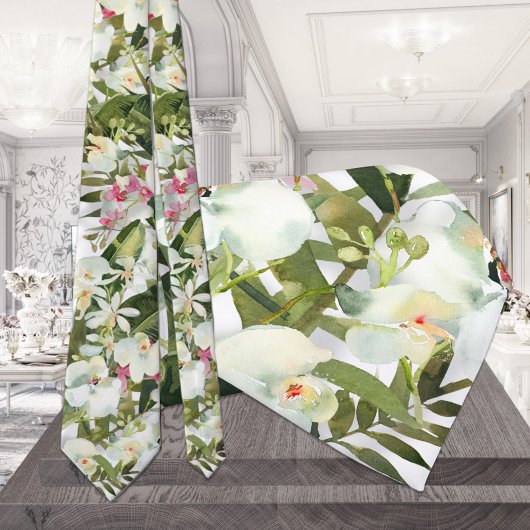 Tropische Stropdas met witte orchidee-weddenschap