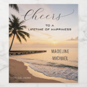 Tropische Sunset Beach Bestemming Bruiloft Wijn Etiket (Enkel label)