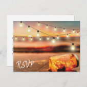 Tropische Sunset Beach Mason Jar bruiloft reactie Uitnodiging Briefkaart (Voorkant / Achterkant)