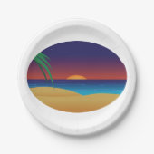 Tropische Sunset Beach Palm verlaat oceaangolven Papieren Bordje (Voorkant)