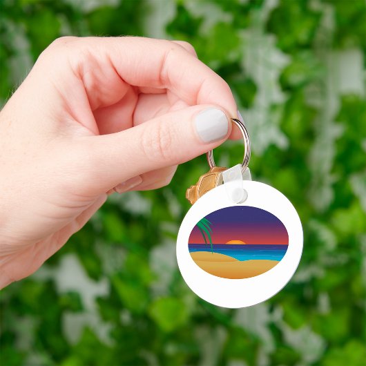 Tropische Sunset Beach Palm verlaat oceaangolven Sleutelhanger