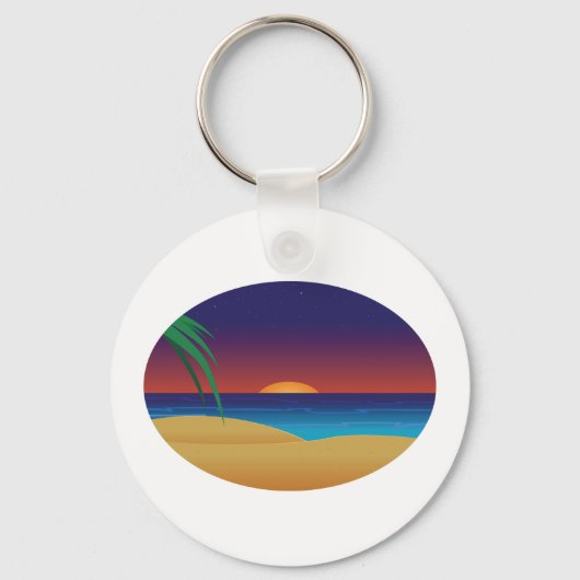 Tropische Sunset Beach Palm verlaat oceaangolven Sleutelhanger (Voorkant)