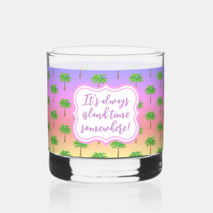 Tropische Sunset Island Time Groene palmboom Whisky Glas