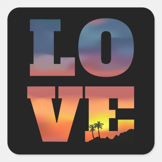 Tropische Sunset Love Vierkante Sticker (Voorkant)