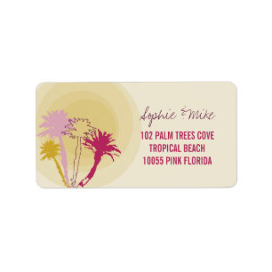 Tropische Sunset Palm Trees Strand Bruiloft Labels