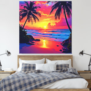 Tropische Sunset Paradise Design Canvas Afdruk