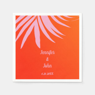 Tropische Sunset Sinaasappel Roze Palm Leaf Weddin Servet