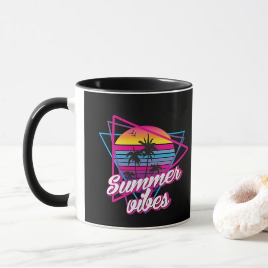 Tropische Sunset Summer Vibes Coffee Mok (Met donut)