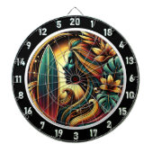 Tropische Surfer Golden Sunset Glow Art Dartbord (Voorkant)