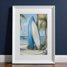 Tropische Surfplank Kust Muur Kunstprint