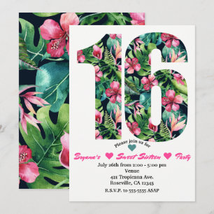 Tropische Sweet 16 16e verjaardagsfeest uitnodigin Kaart