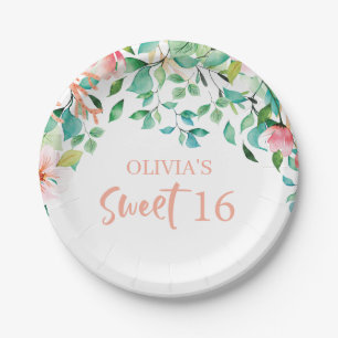 Tropische Sweet 16 Aloha Luau Verjaardag Papieren Bordje