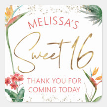 Tropische Sweet 16 Palmblad Waterverf Goud Schrift