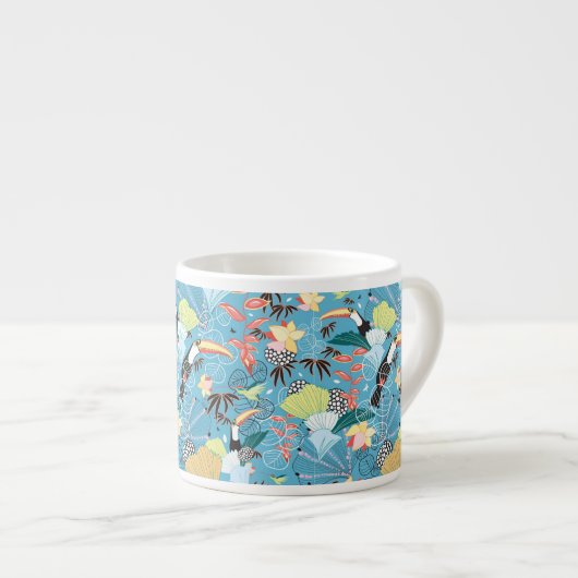 Tropische textuur met toucans en levende vogels espresso kop (Voorkant rechts)