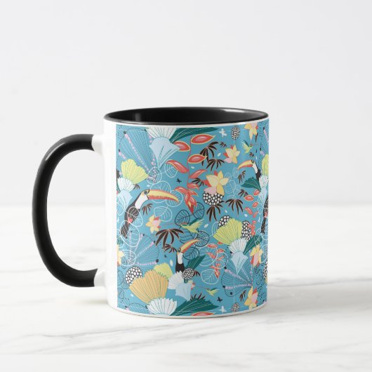 Tropische textuur met toucans en levende vogels mok (Links)